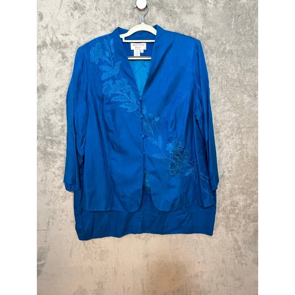 VTG Adrianna Papell Woman Silk Skirt Suit Size 22 Turquoise Floral Church